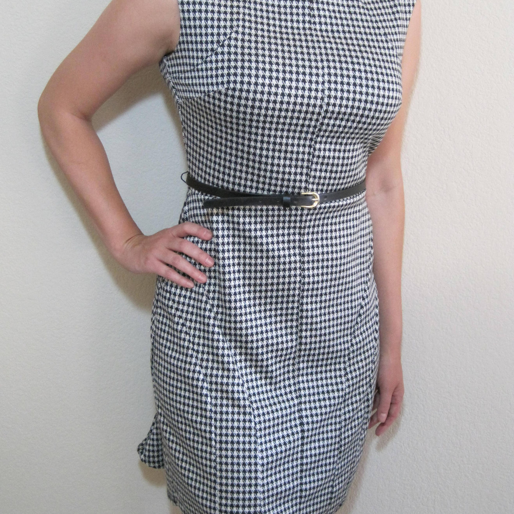 MERONA SHEATH BLACK WHITE HOUNDSTOOTH DRESS MEDIUM - Picture 5 of 6